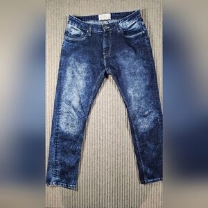Free Planet Jeans Mens 32x28 Blue Casual Tapered Stretch Denim Distressed Dark